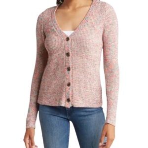 Belle by Belldini Womens Multicolor Rainbow Marled Button Front Cardigan Sweater